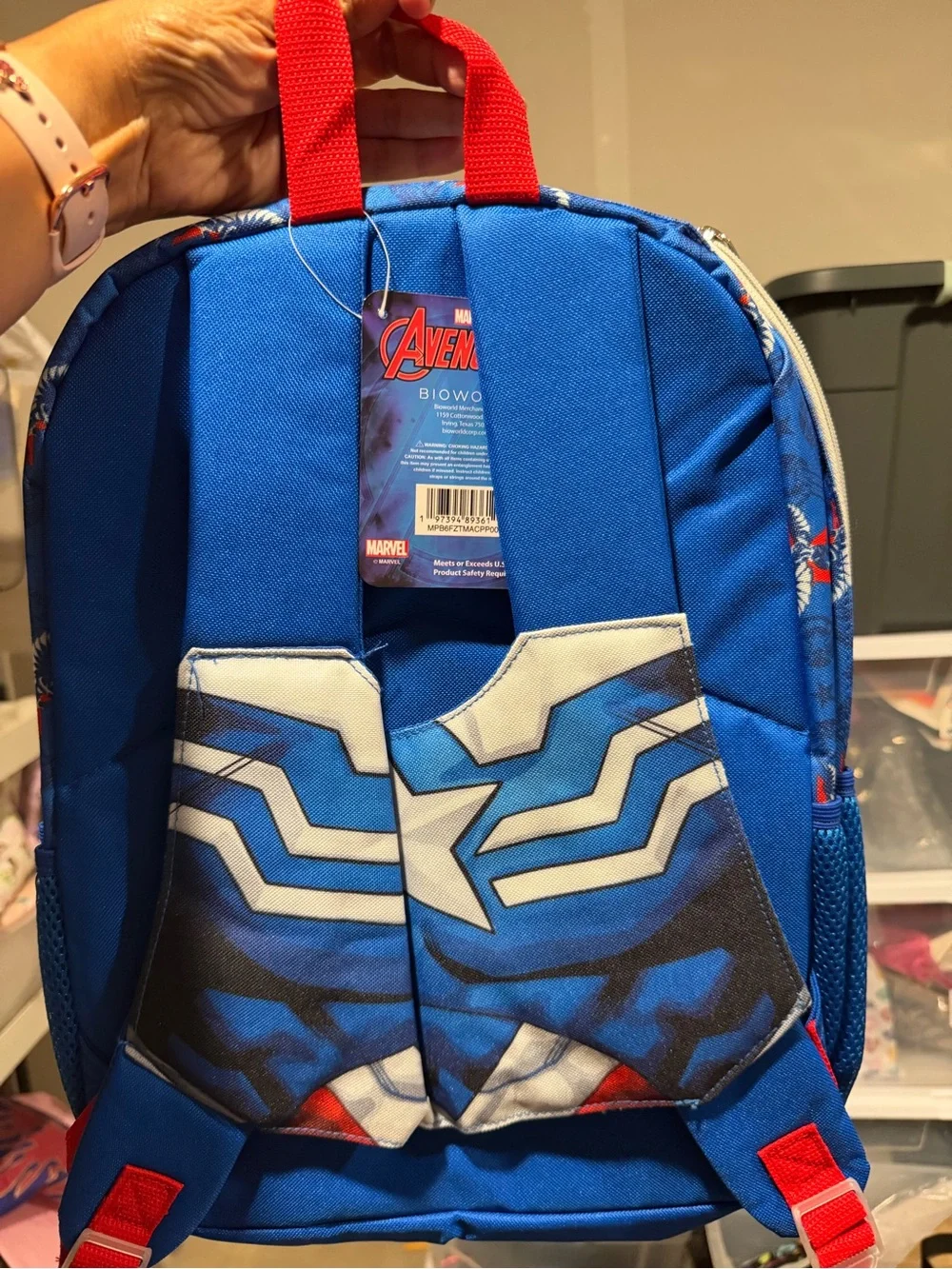 Marvel Captain America Kids Red & Blue Backpack with Shield Art